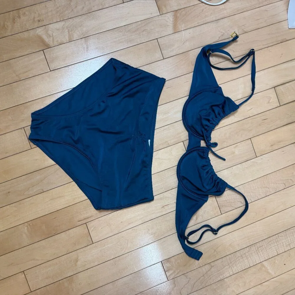 Shade & Shore Teal High Rise Bikini Swimsuit Size Medium / 36C